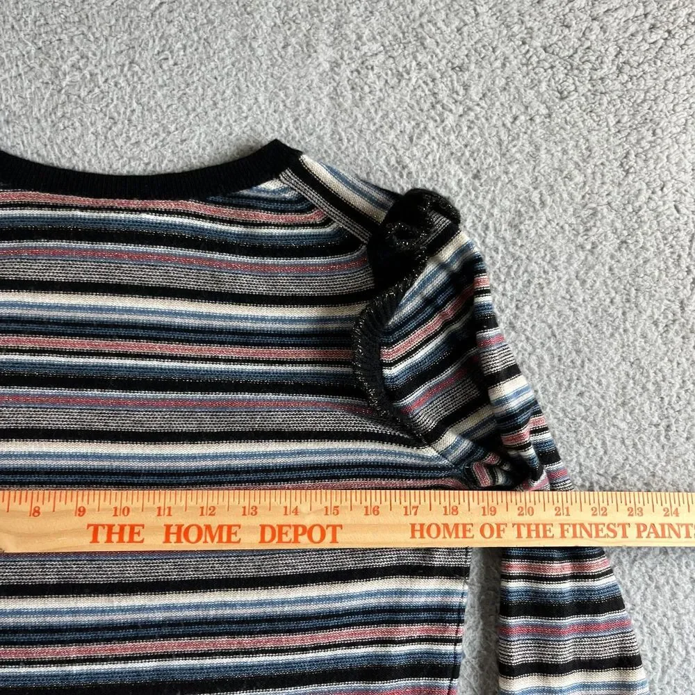 JOIE Sweater Womens Small Black Pink Blue Striped Wool Cashmere Cropped Designer